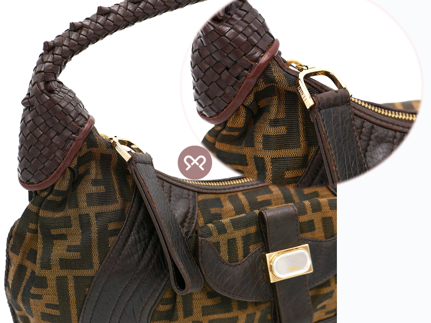 Fendi 8BR036 Zucca FF Monogram Canvas Media Tube Hobo Bag - Image 7
