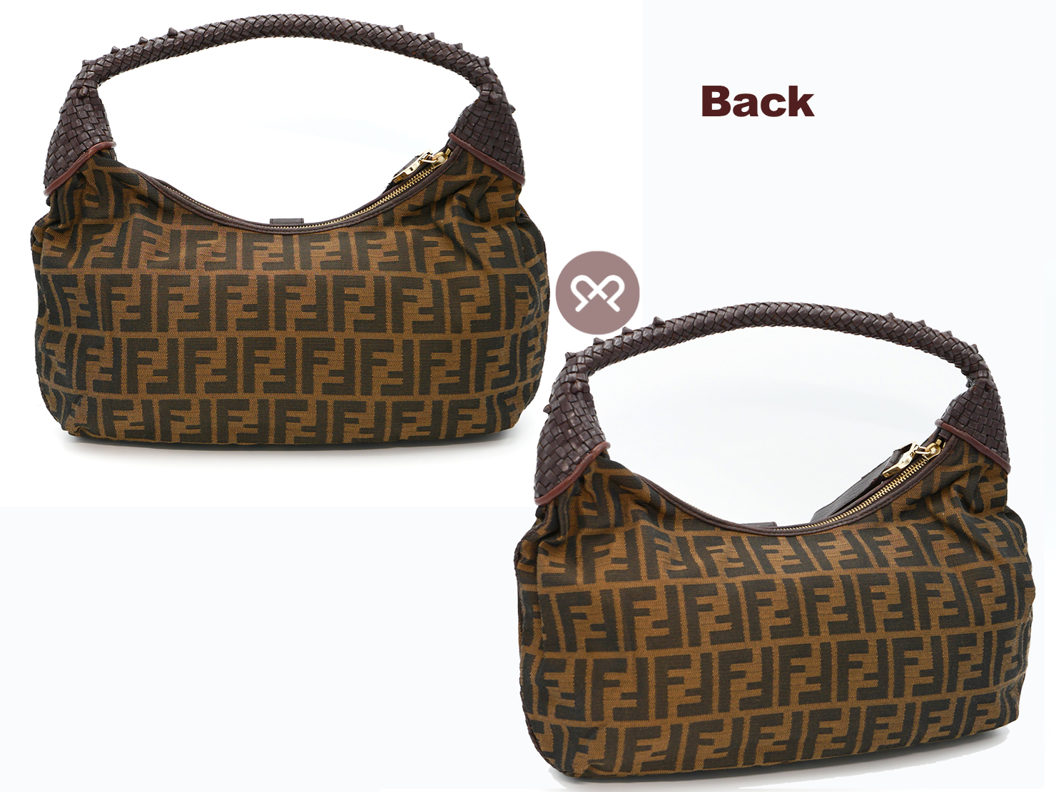 Fendi 8BR036 Zucca FF Monogram Canvas Media Tube Hobo Bag - Image 3