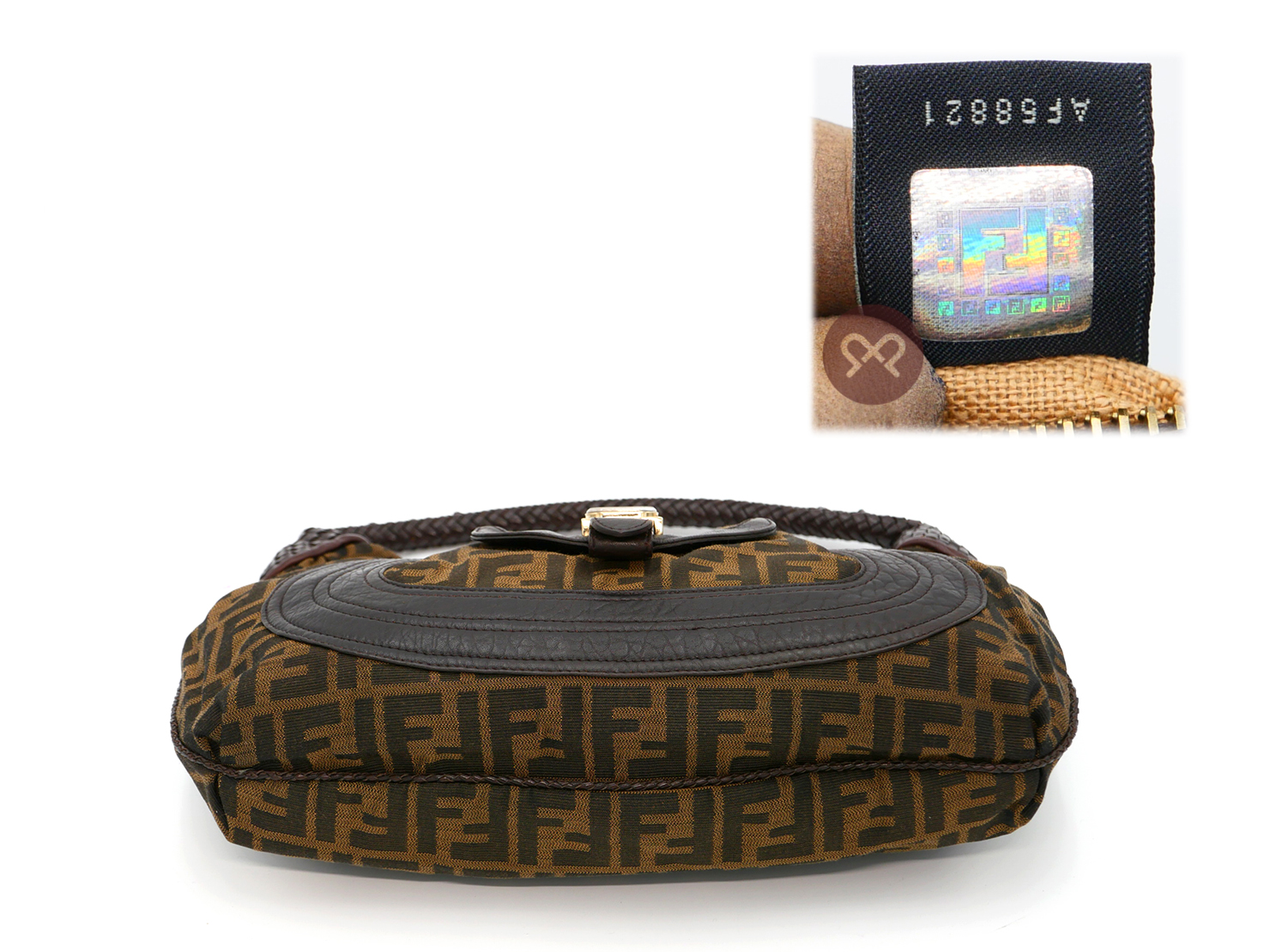 Fendi 8BR036 Zucca FF Monogram Canvas Media Tube Hobo Bag - Image 4