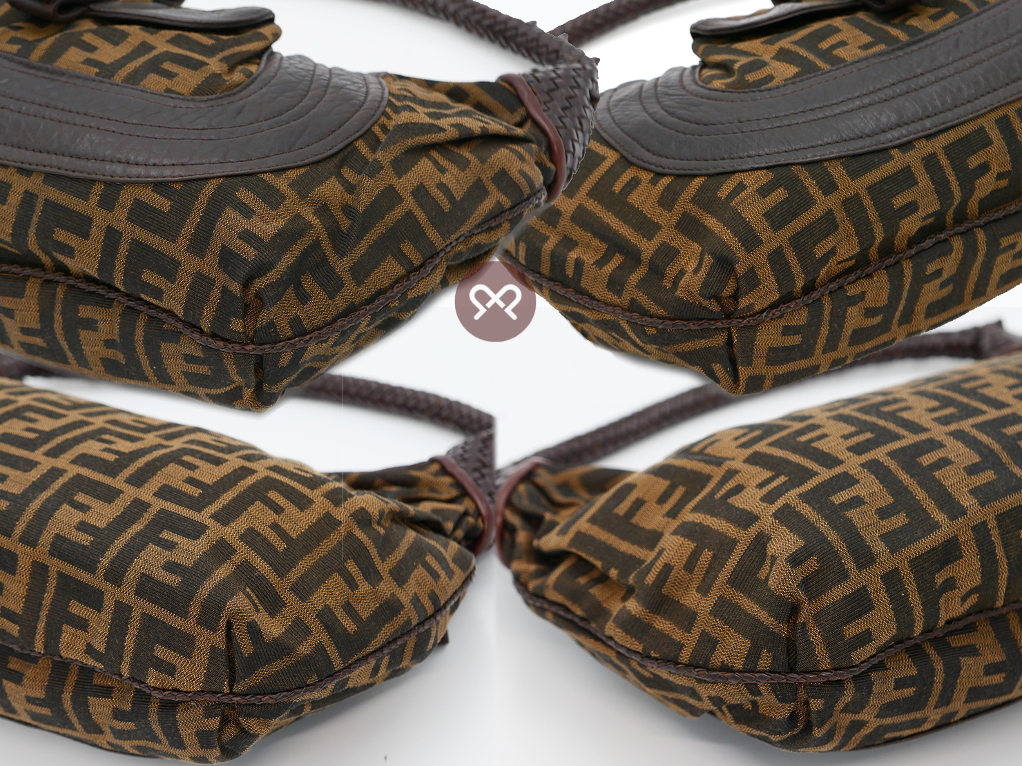 Fendi 8BR036 Zucca FF Monogram Canvas Media Tube Hobo Bag - Image 9
