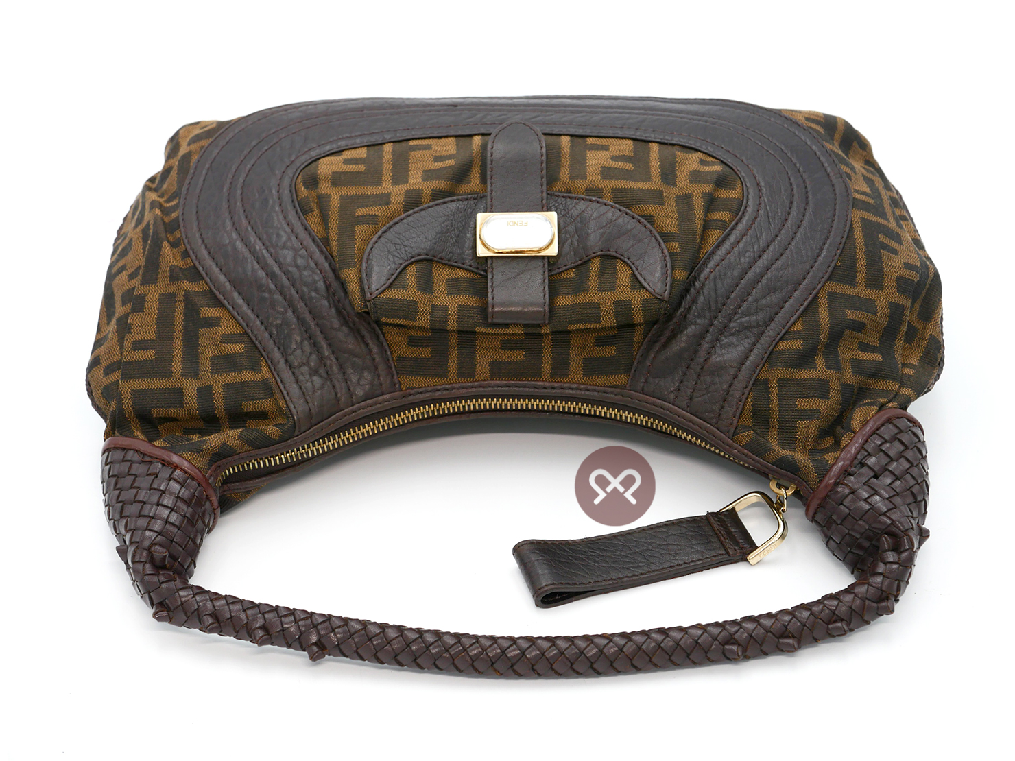 Fendi 8BR036 Zucca FF Monogram Canvas Media Tube Hobo Bag - Image 5