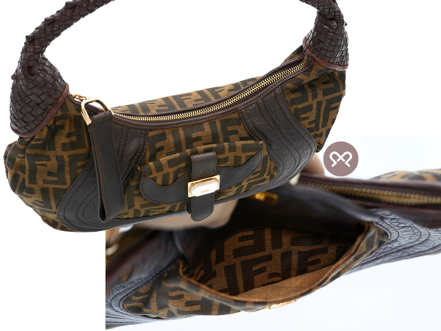 Fendi 8BR036 Zucca FF Monogram Canvas Media Tube Hobo Bag - Image 8