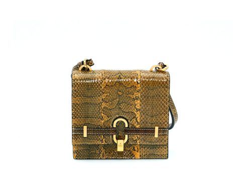 Gucci 005-0802-2684 Cognac Brown Snakeskin Leather Mini Flap Shoulder Bag
