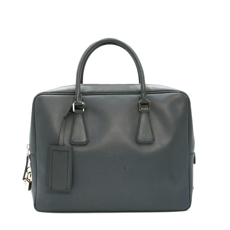 Prada Grey Saffiano Leather Zip-Top Briefcase Luggage Business Bag