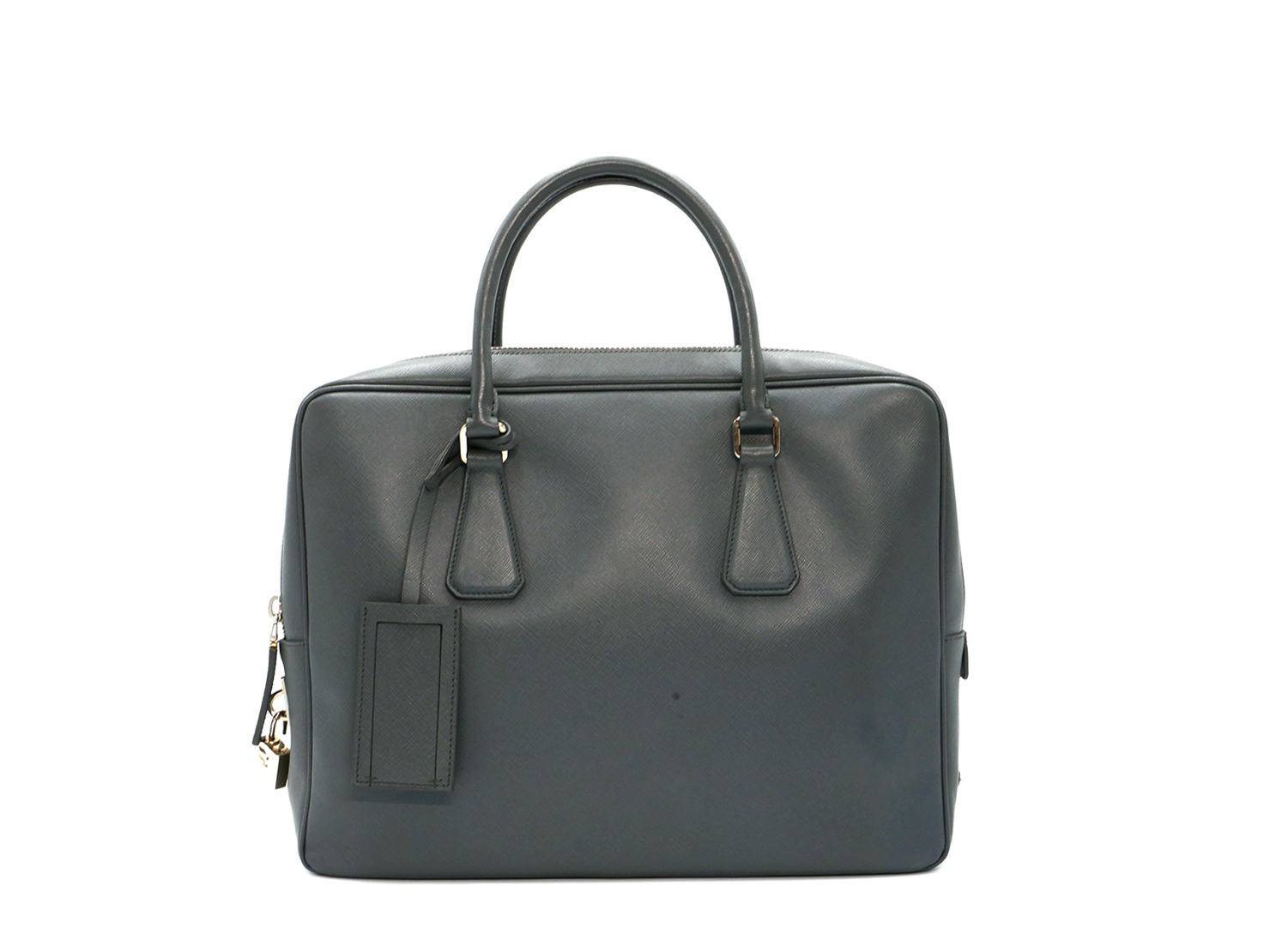 Prada Grey Saffiano Leather Zip-Top Briefcase Luggage Business Bag