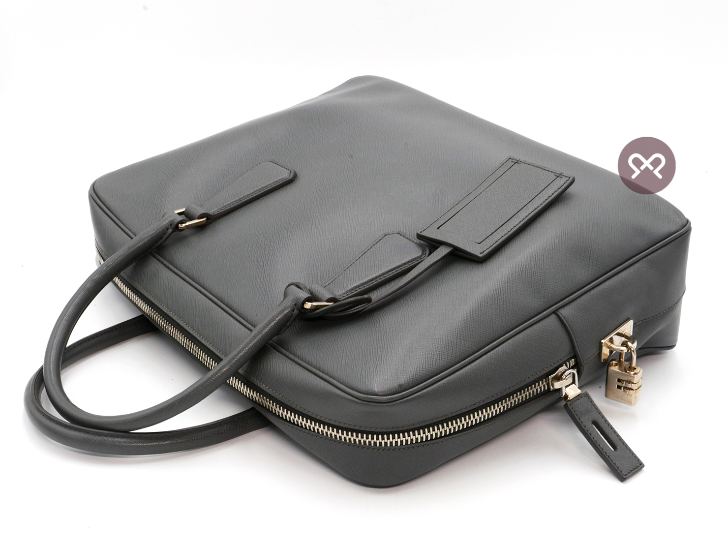 Prada Grey Saffiano Leather Zip-Top Briefcase Luggage Business Bag - Image 5