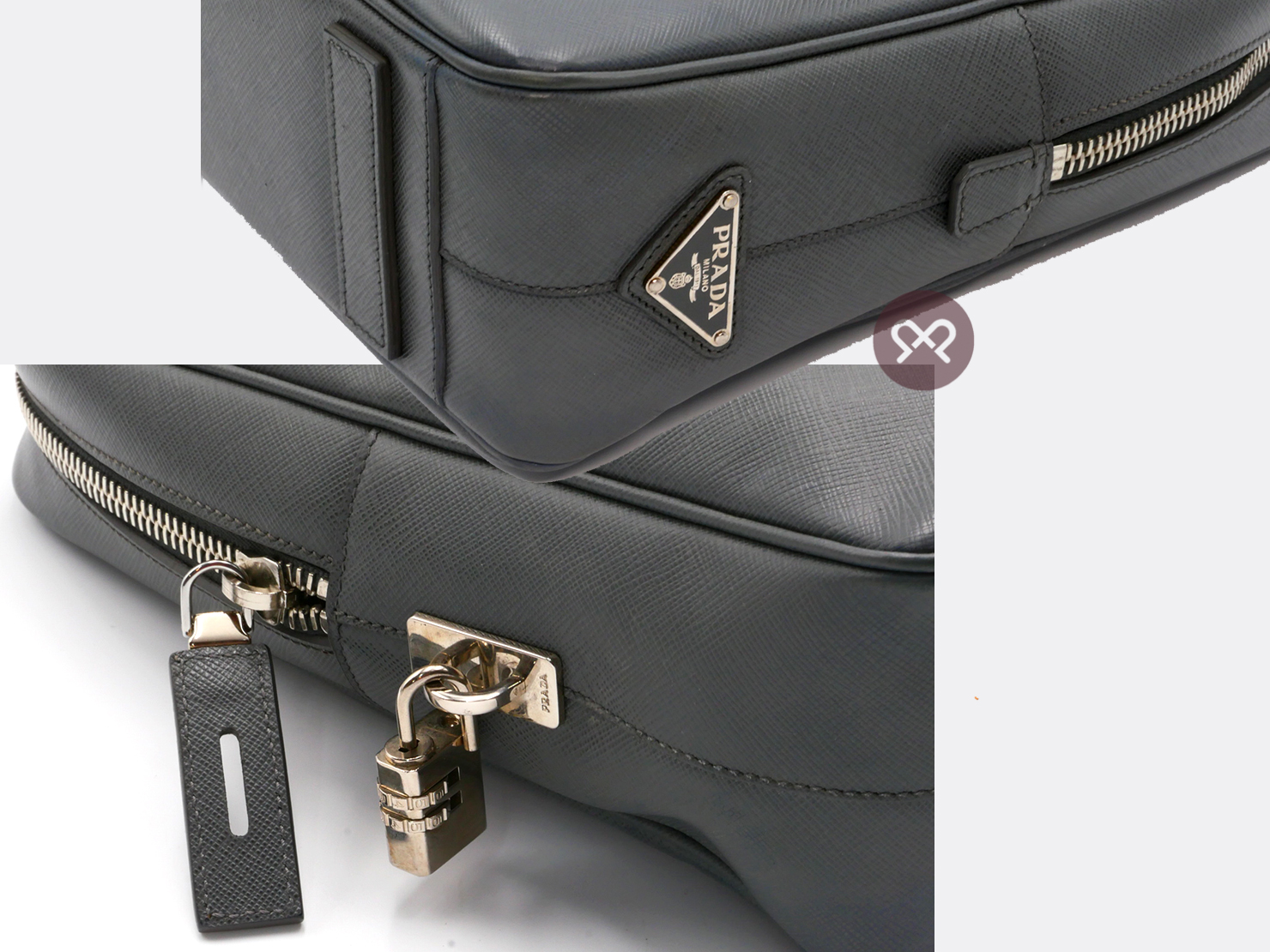 Prada Grey Saffiano Leather Zip-Top Briefcase Luggage Business Bag - Image 6