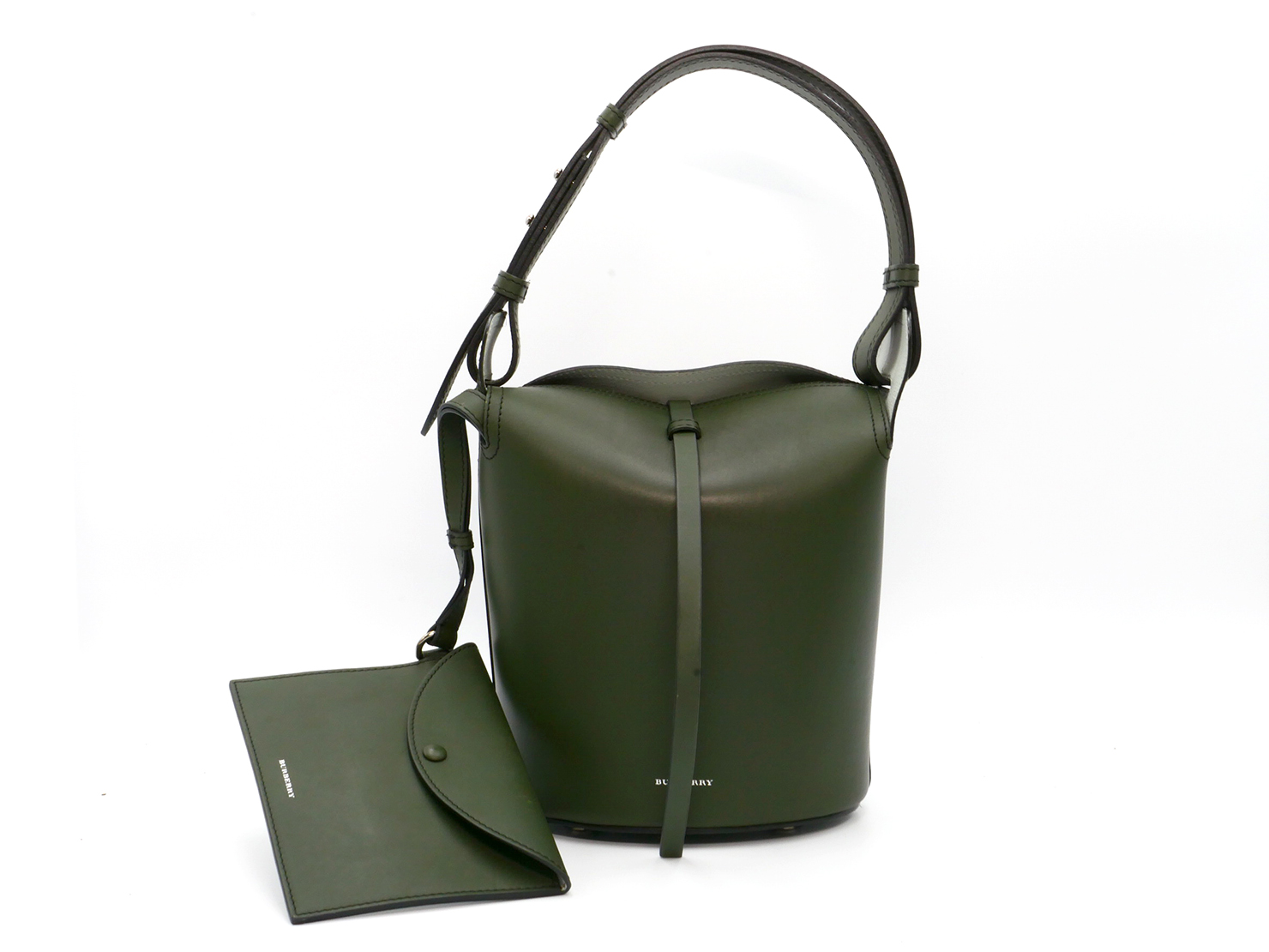 Burberry Green Leather Medium Leather Bucket with Pouch Shoulder Bag