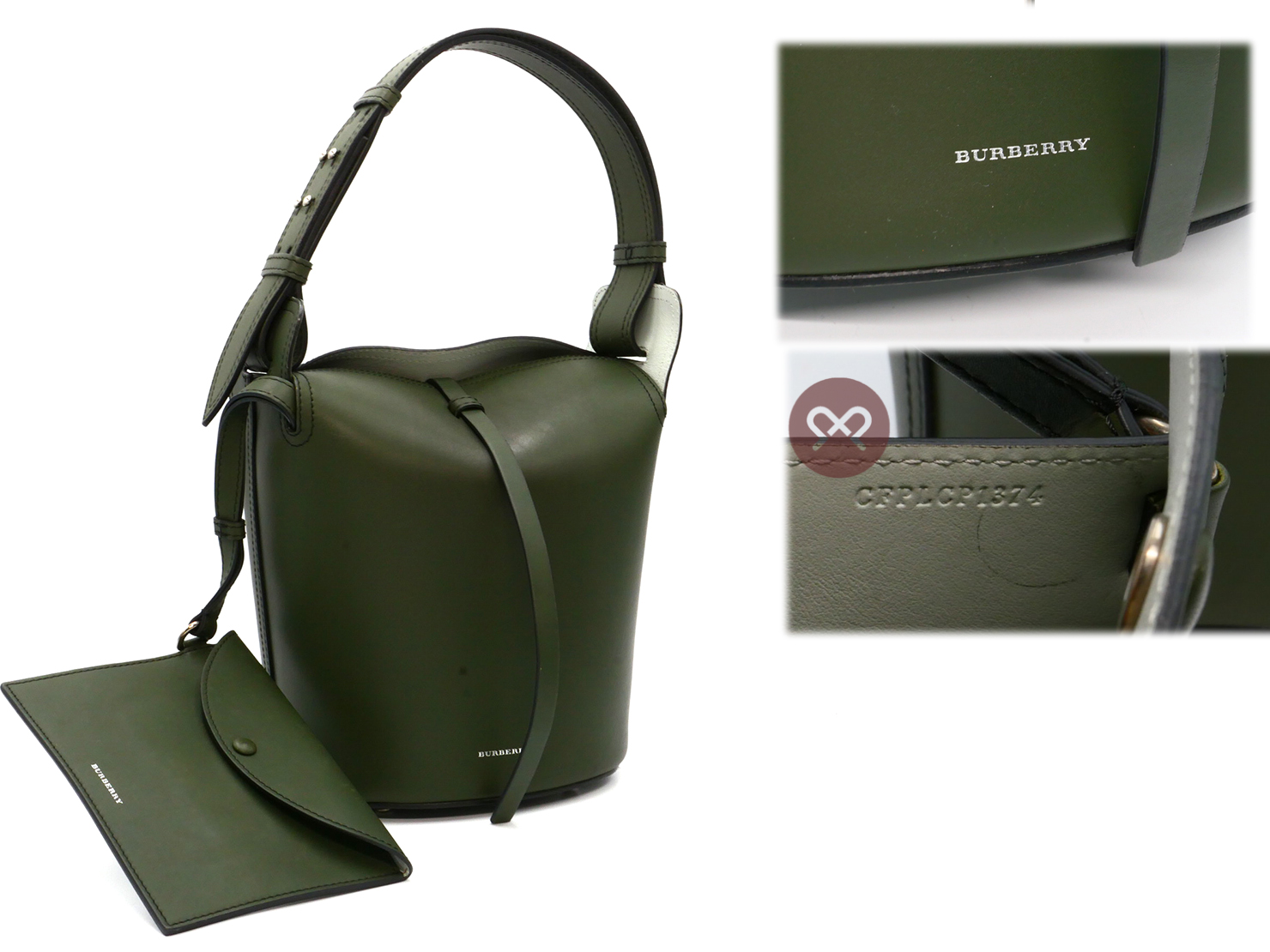 Burberry Green Leather Medium Leather Bucket with Pouch Shoulder Bag - Image 2