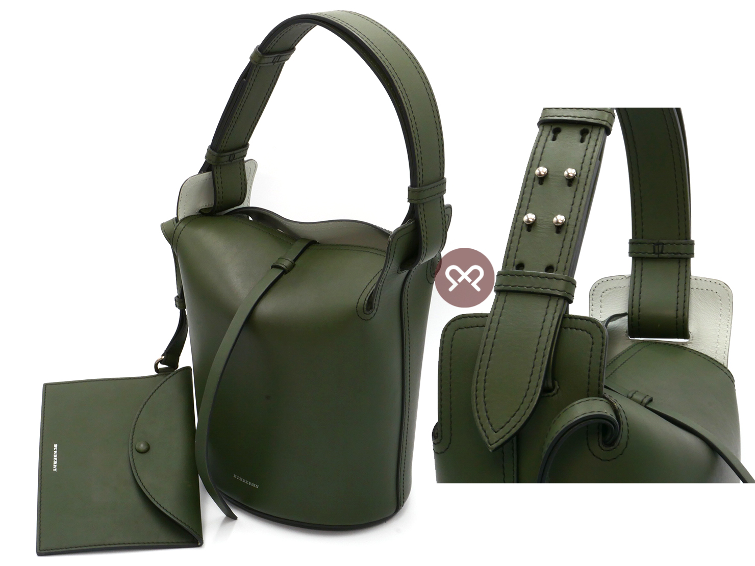 Burberry Green Leather Medium Leather Bucket with Pouch Shoulder Bag - Image 3