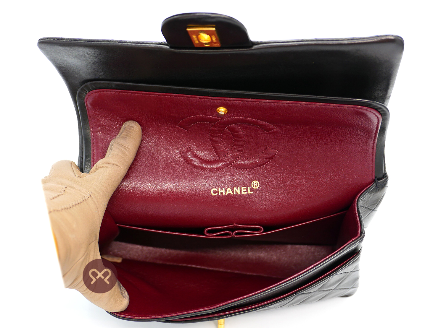 CHANEL 3401296 Vintage Black Lambskin 25cm Medium Classic Flap Bag in Gold Hardware - Image 18