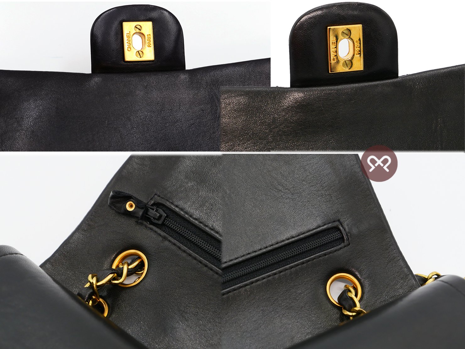 CHANEL 3401296 Vintage Black Lambskin 25cm Medium Classic Flap Bag in Gold Hardware - Image 14