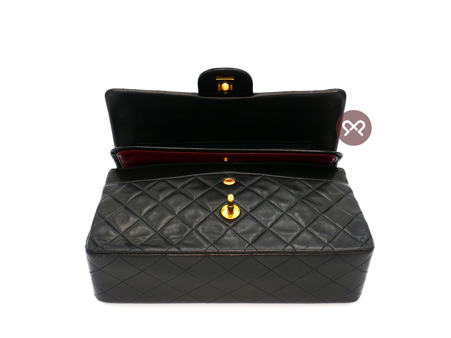 CHANEL 3401296 Vintage Black Lambskin 25cm Medium Classic Flap Bag in Gold Hardware - Image 8