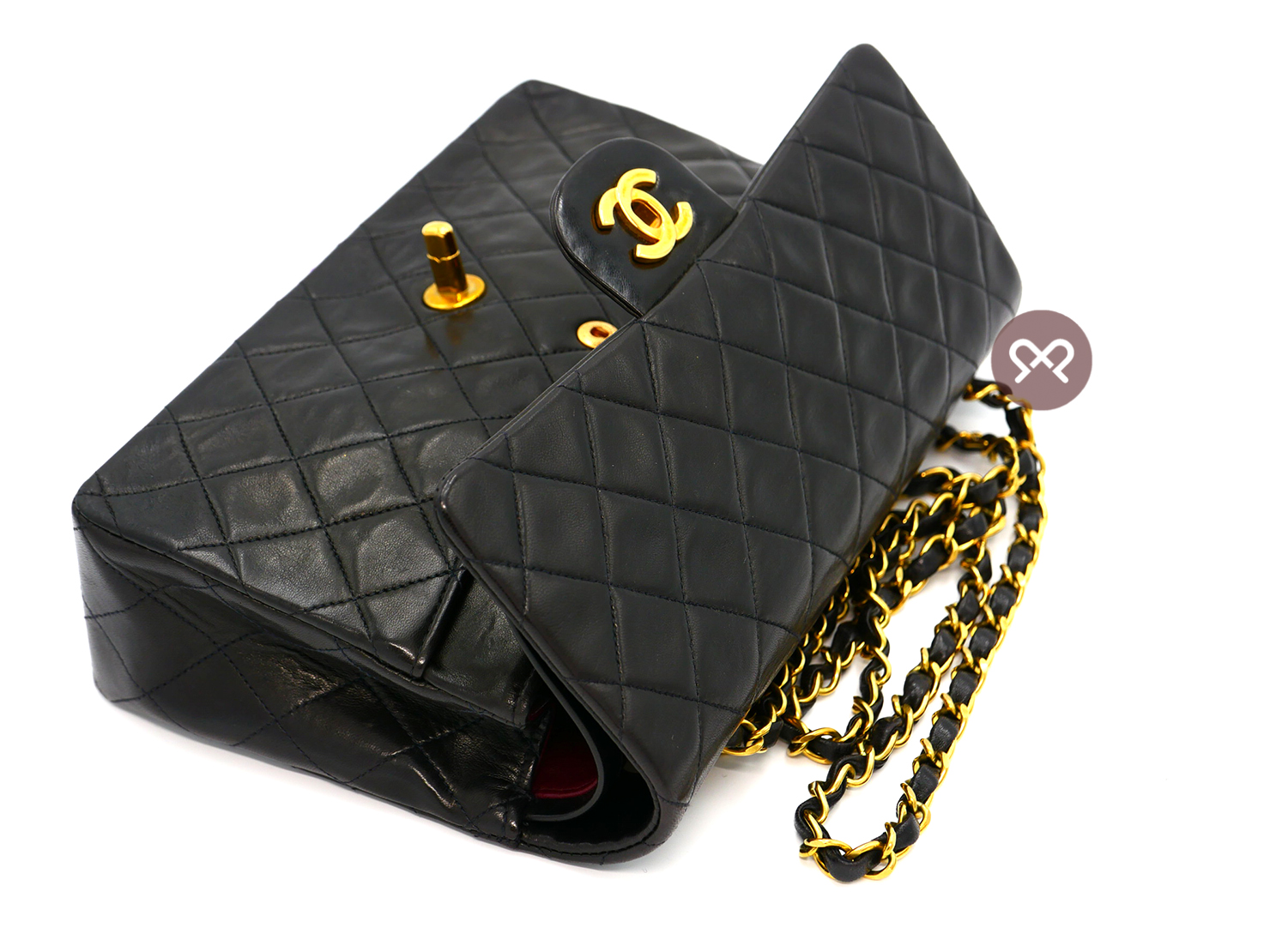 CHANEL 3401296 Vintage Black Lambskin 25cm Medium Classic Flap Bag in Gold Hardware - Image 7