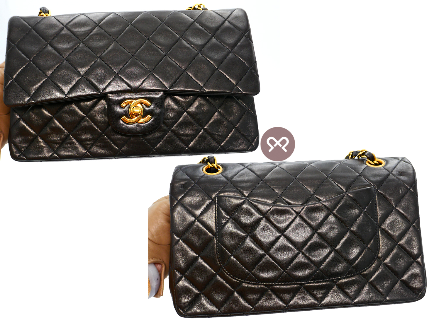 CHANEL 3401296 Vintage Black Lambskin 25cm Medium Classic Flap Bag in Gold Hardware - Image 4