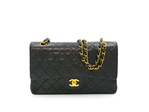 CHANEL 3401296 Vintage Black Lambskin 25cm Medium Classic Flap Bag in Gold Hardware