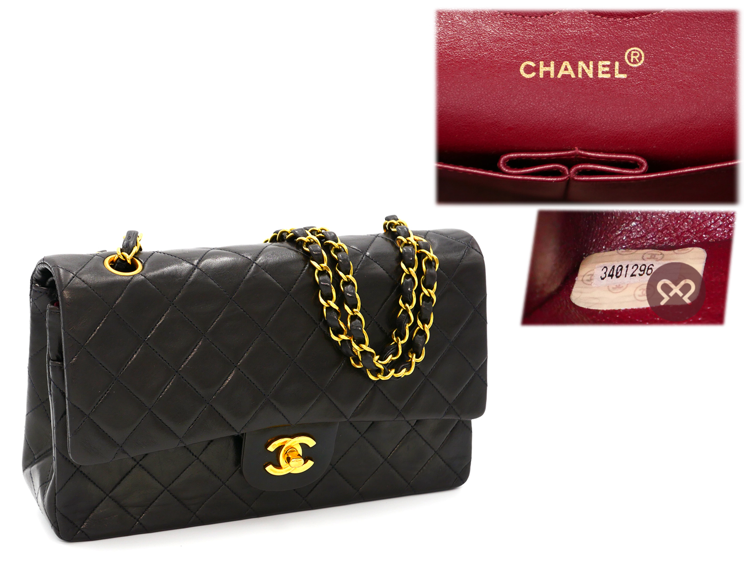 CHANEL 3401296 Vintage Black Lambskin 25cm Medium Classic Flap Bag in Gold Hardware - Image 2