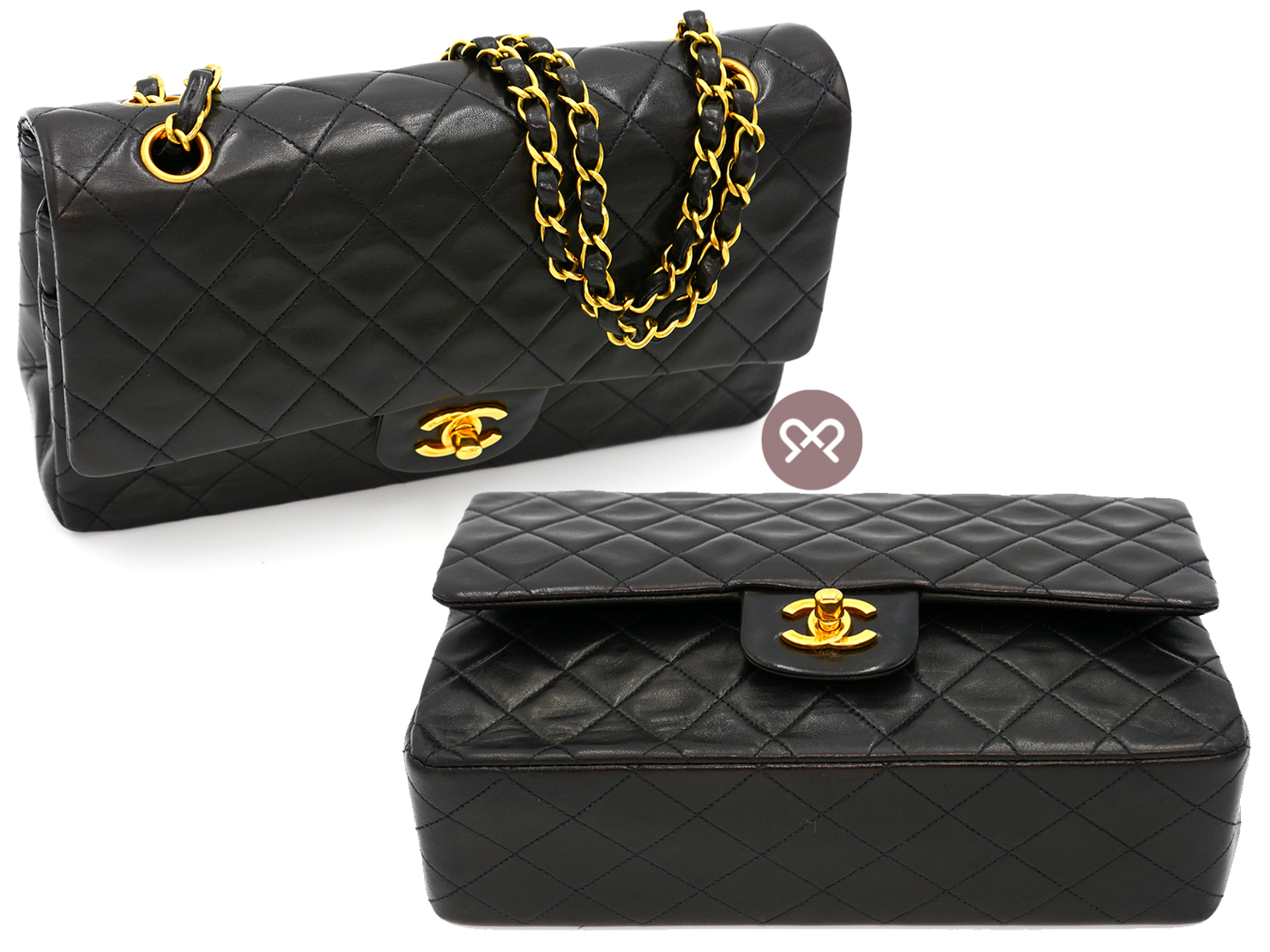 CHANEL 3401296 Vintage Black Lambskin 25cm Medium Classic Flap Bag in Gold Hardware - Image 5