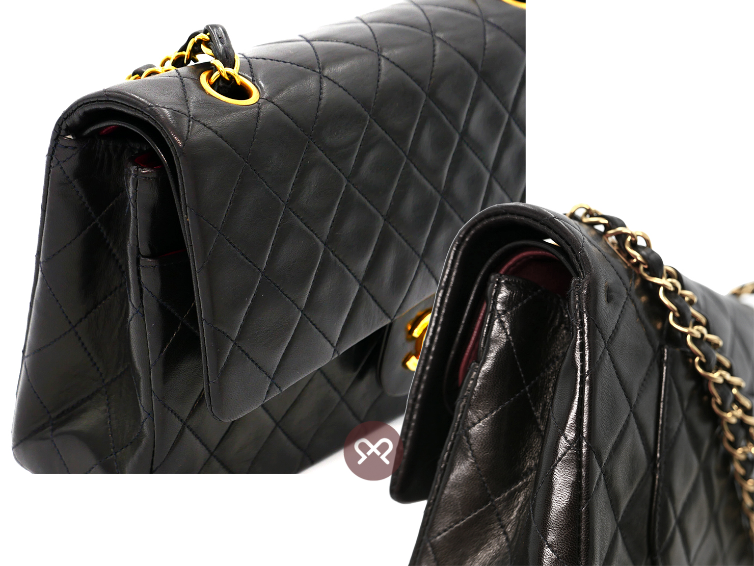CHANEL 3401296 Vintage Black Lambskin 25cm Medium Classic Flap Bag in Gold Hardware - Image 9