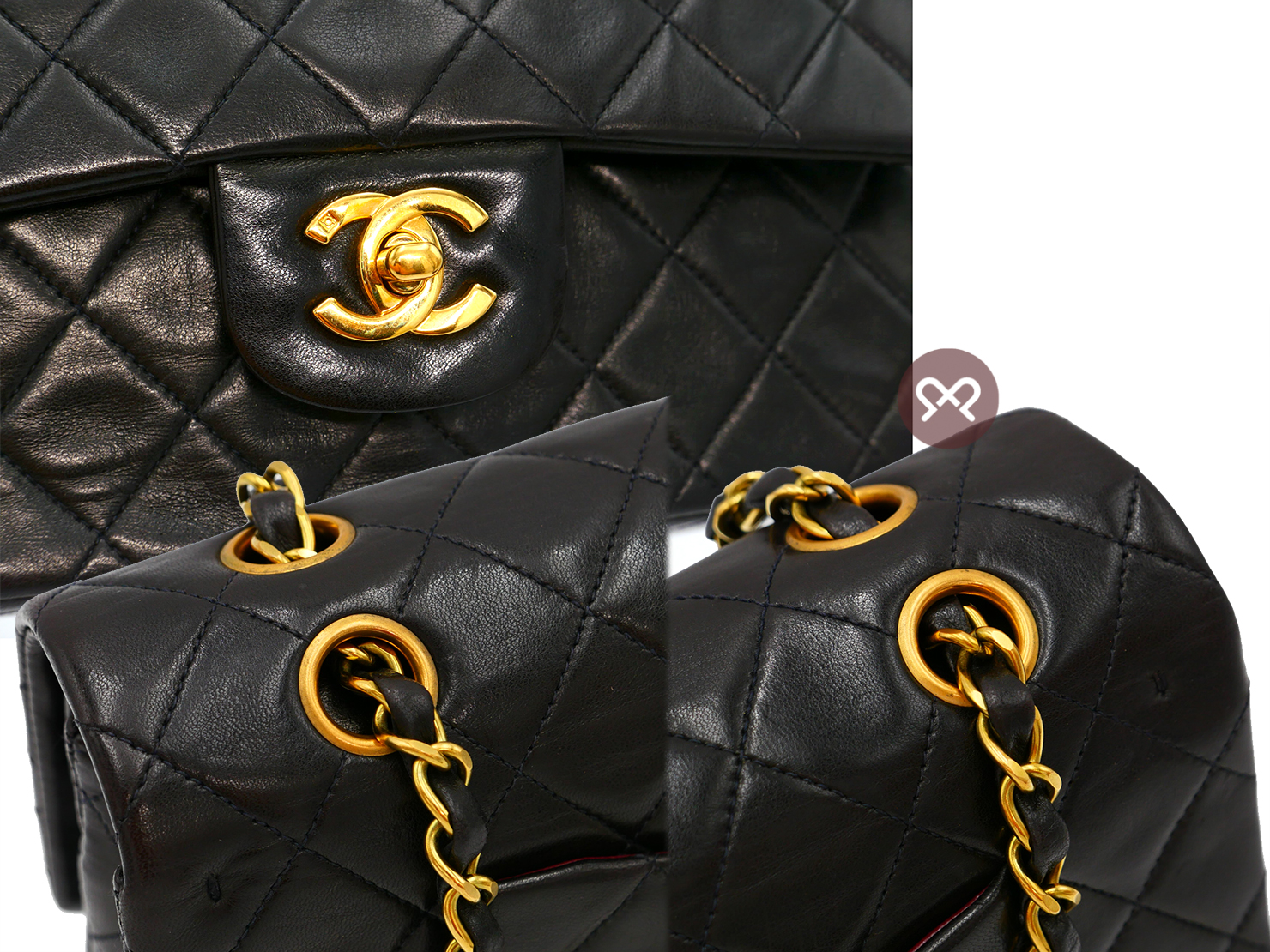 CHANEL 3401296 Vintage Black Lambskin 25cm Medium Classic Flap Bag in Gold Hardware - Image 11