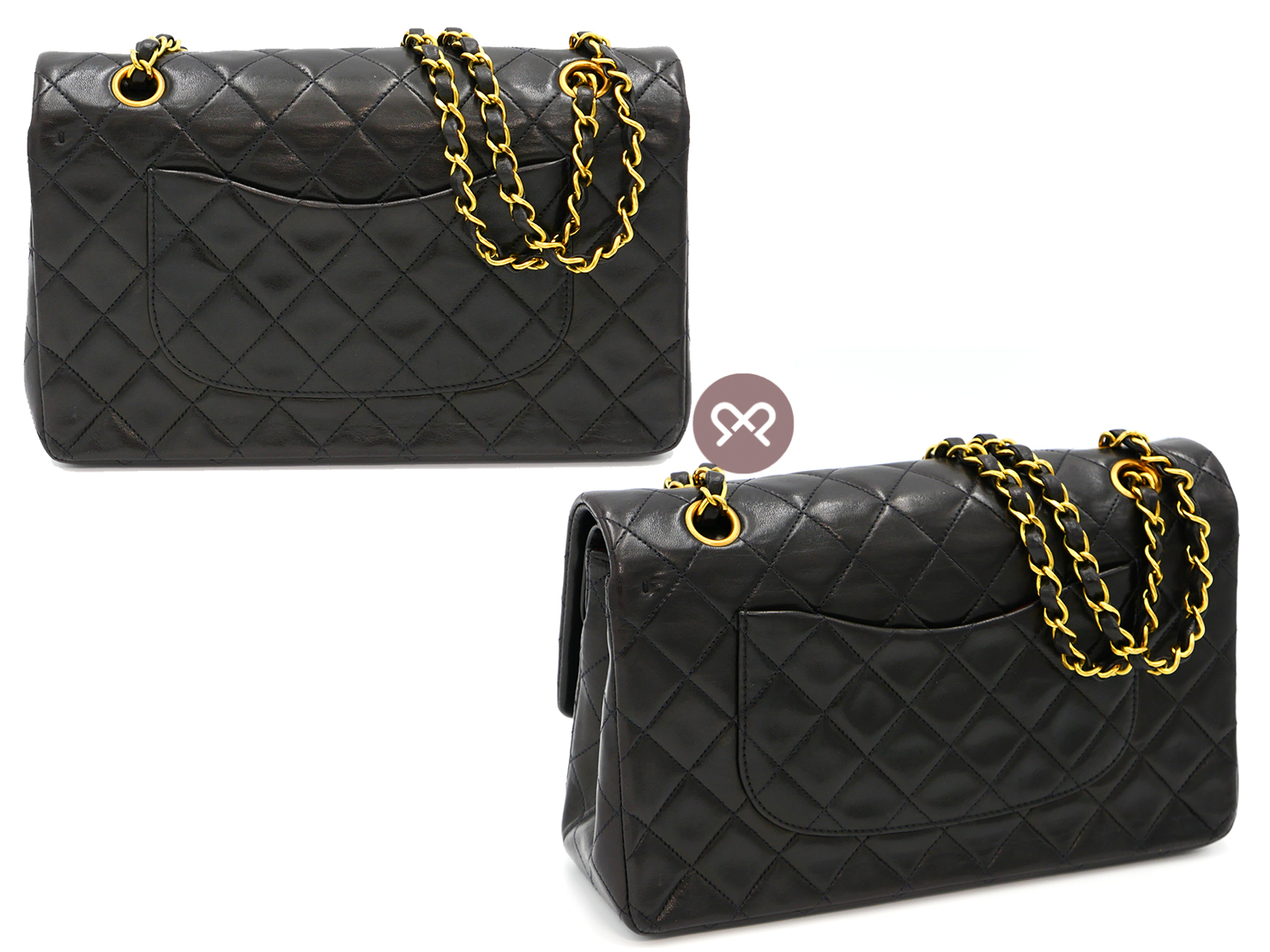 CHANEL 3401296 Vintage Black Lambskin 25cm Medium Classic Flap Bag in Gold Hardware - Image 3