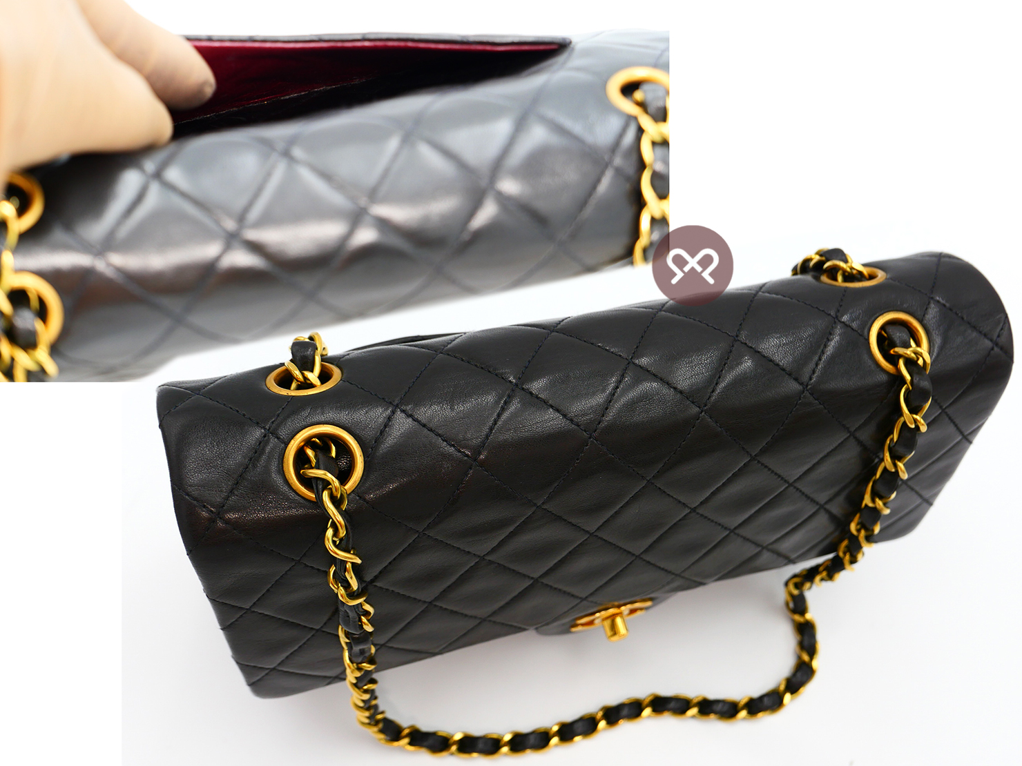 CHANEL 3401296 Vintage Black Lambskin 25cm Medium Classic Flap Bag in Gold Hardware - Image 10