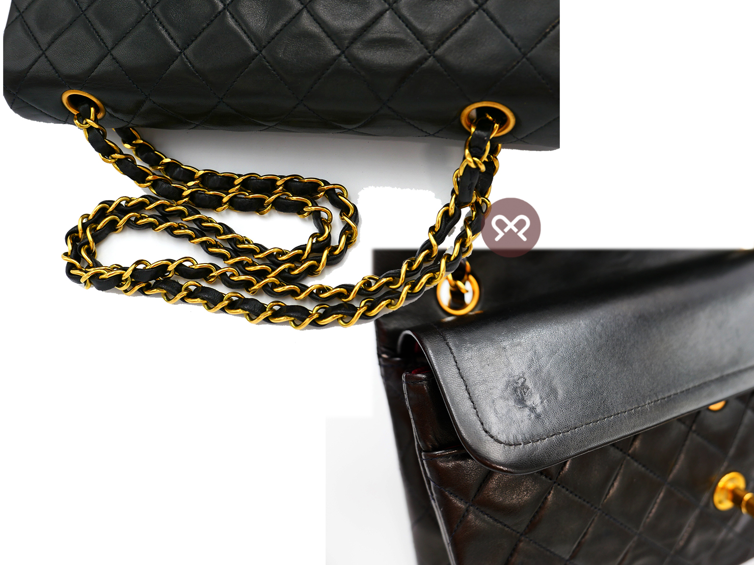 CHANEL 3401296 Vintage Black Lambskin 25cm Medium Classic Flap Bag in Gold Hardware - Image 12