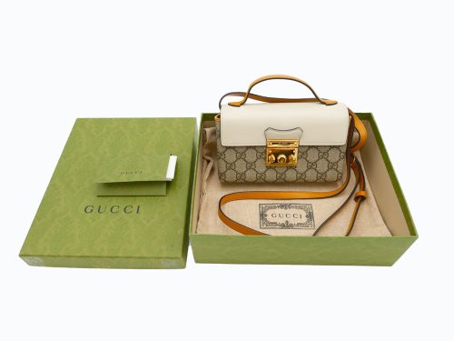 Gucci 652683 Beige/ Ebony GG Supreme canvas Padlock Mini Bag