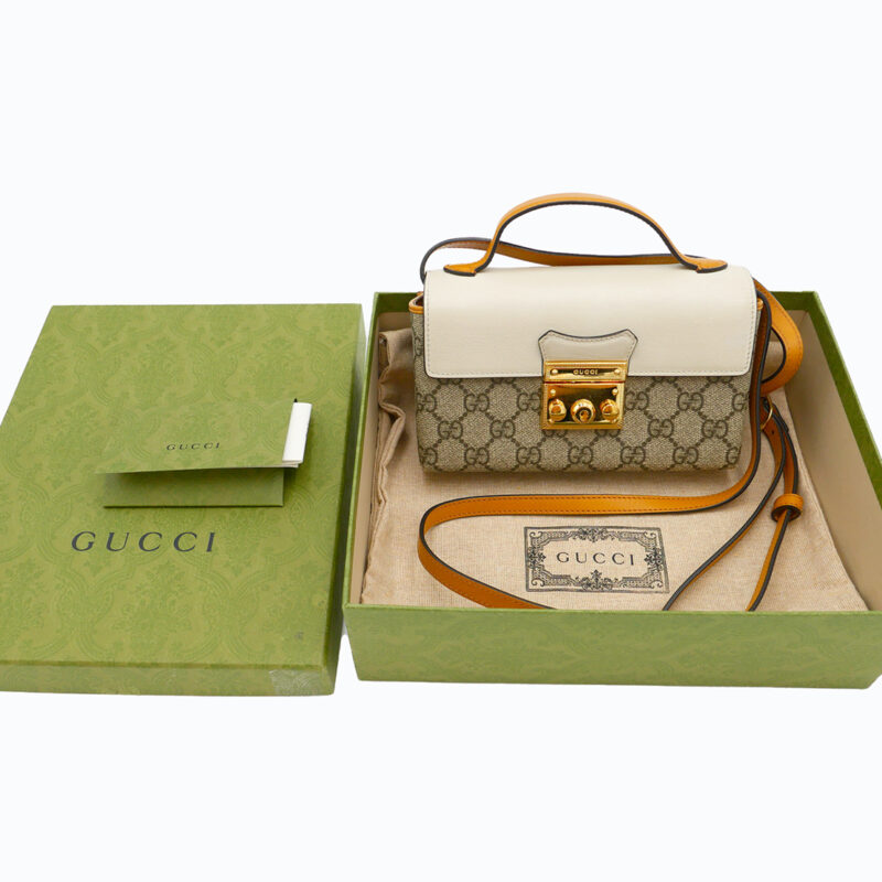 Gucci 652683 Beige/ Ebony GG Supreme canvas Padlock Mini Bag
