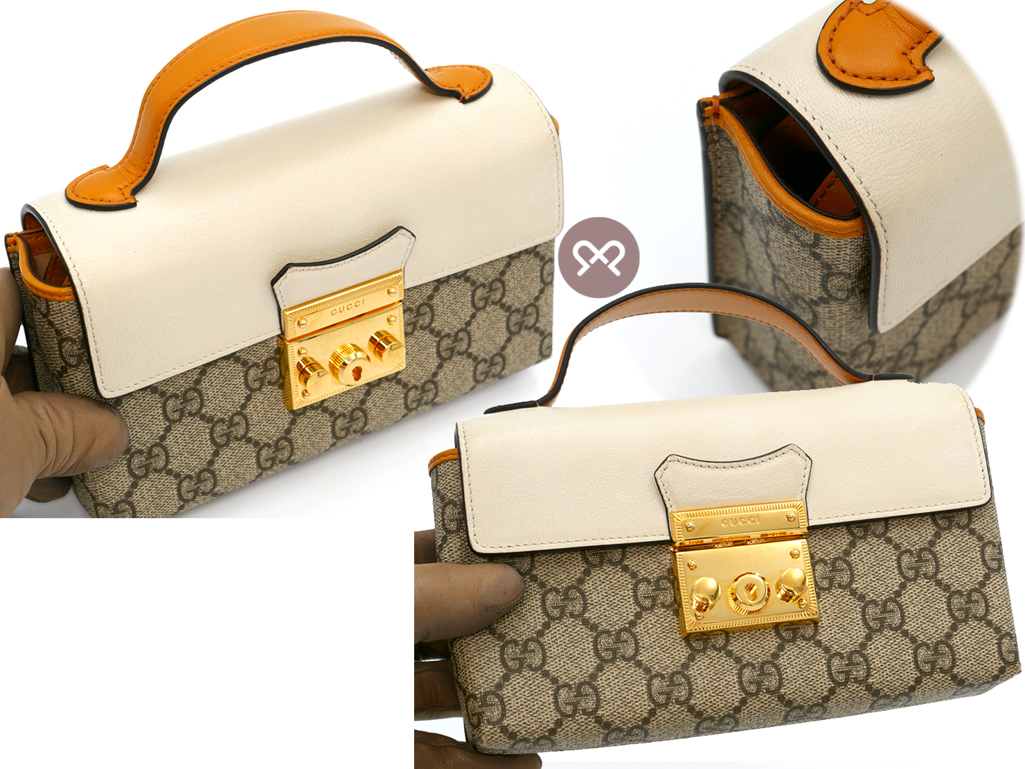 Gucci 652683 Beige/ Ebony GG Supreme canvas Padlock Mini Bag - Image 4
