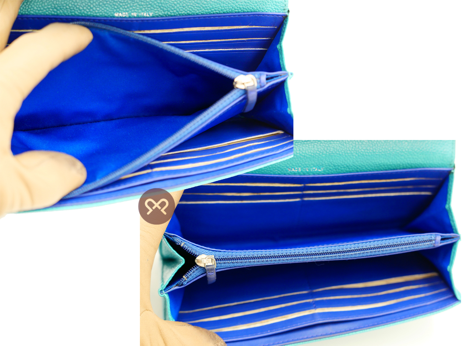 Chanel 17897000 Blue/ Turquoise Caviar Timeless Classic Signature Flap Long Wallet - Image 9