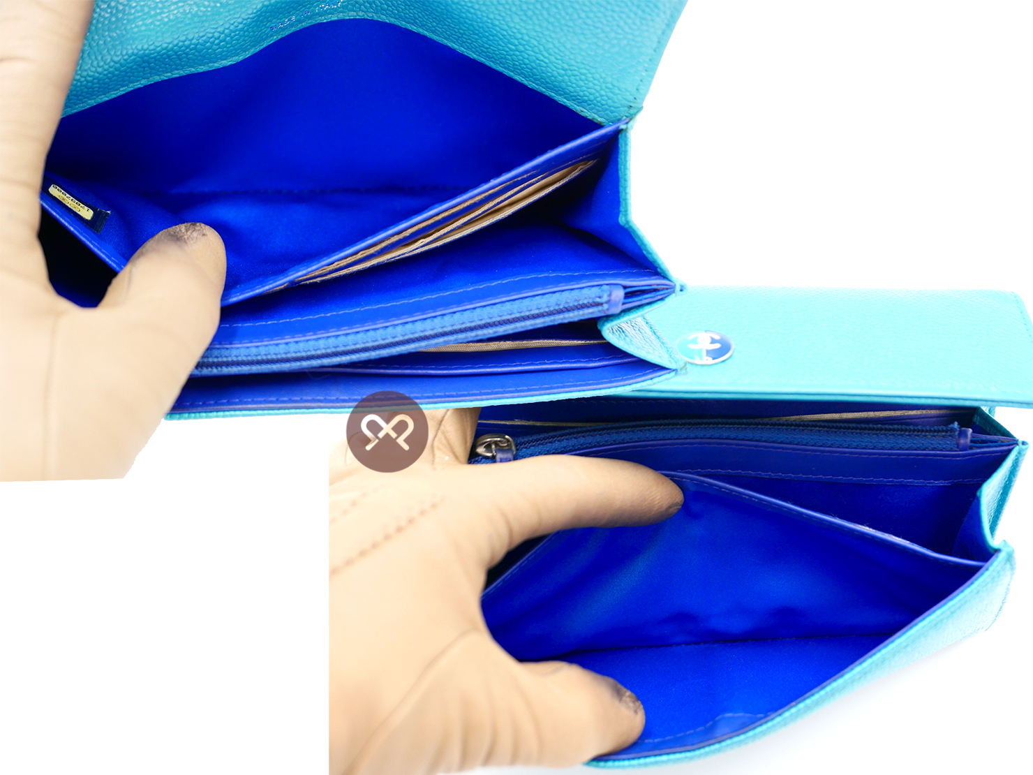 Chanel 17897000 Blue/ Turquoise Caviar Timeless Classic Signature Flap Long Wallet - Image 8