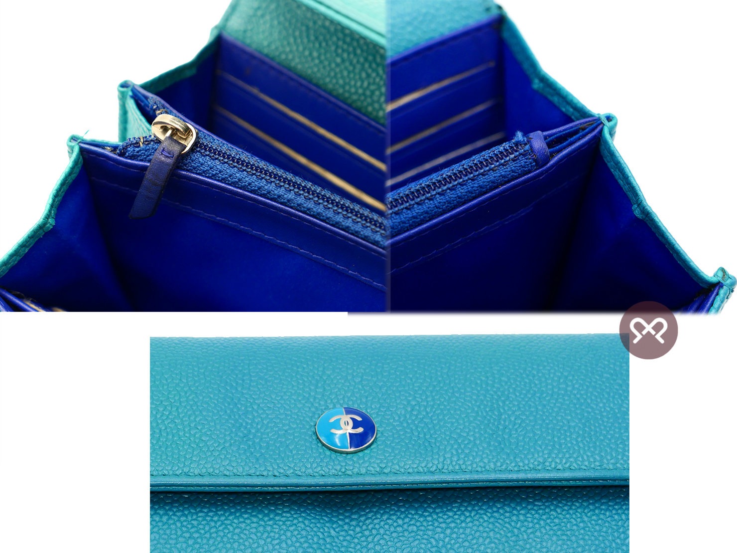 Chanel 17897000 Blue/ Turquoise Caviar Timeless Classic Signature Flap Long Wallet - Image 6