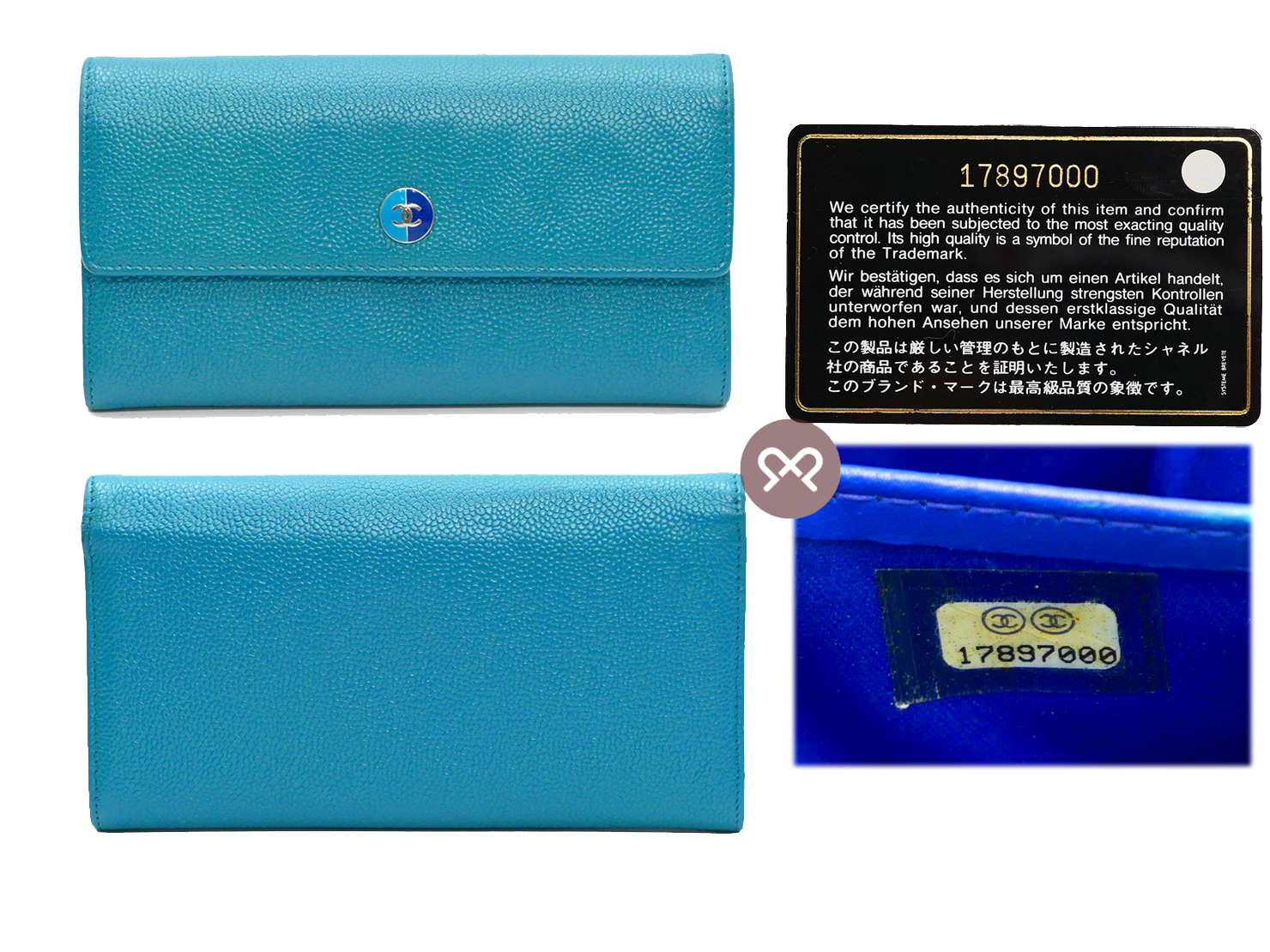 Chanel 17897000 Blue/ Turquoise Caviar Timeless Classic Signature Flap Long Wallet - Image 2