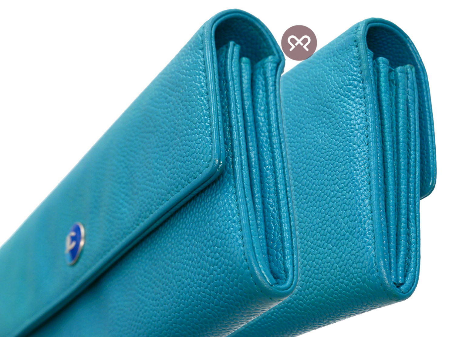 Chanel 17897000 Blue/ Turquoise Caviar Timeless Classic Signature Flap Long Wallet - Image 5