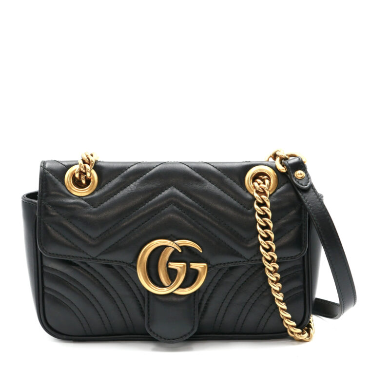 Gucci 446744 Black Leather GG Marmont Matelassé Mini Bag