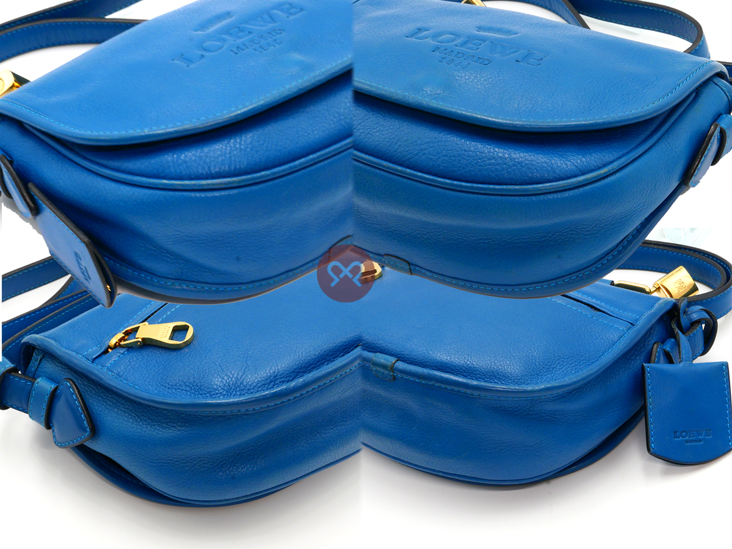 Loewe Blue Calfskin Leather Heritage Flap Crossbody Bag - Image 6