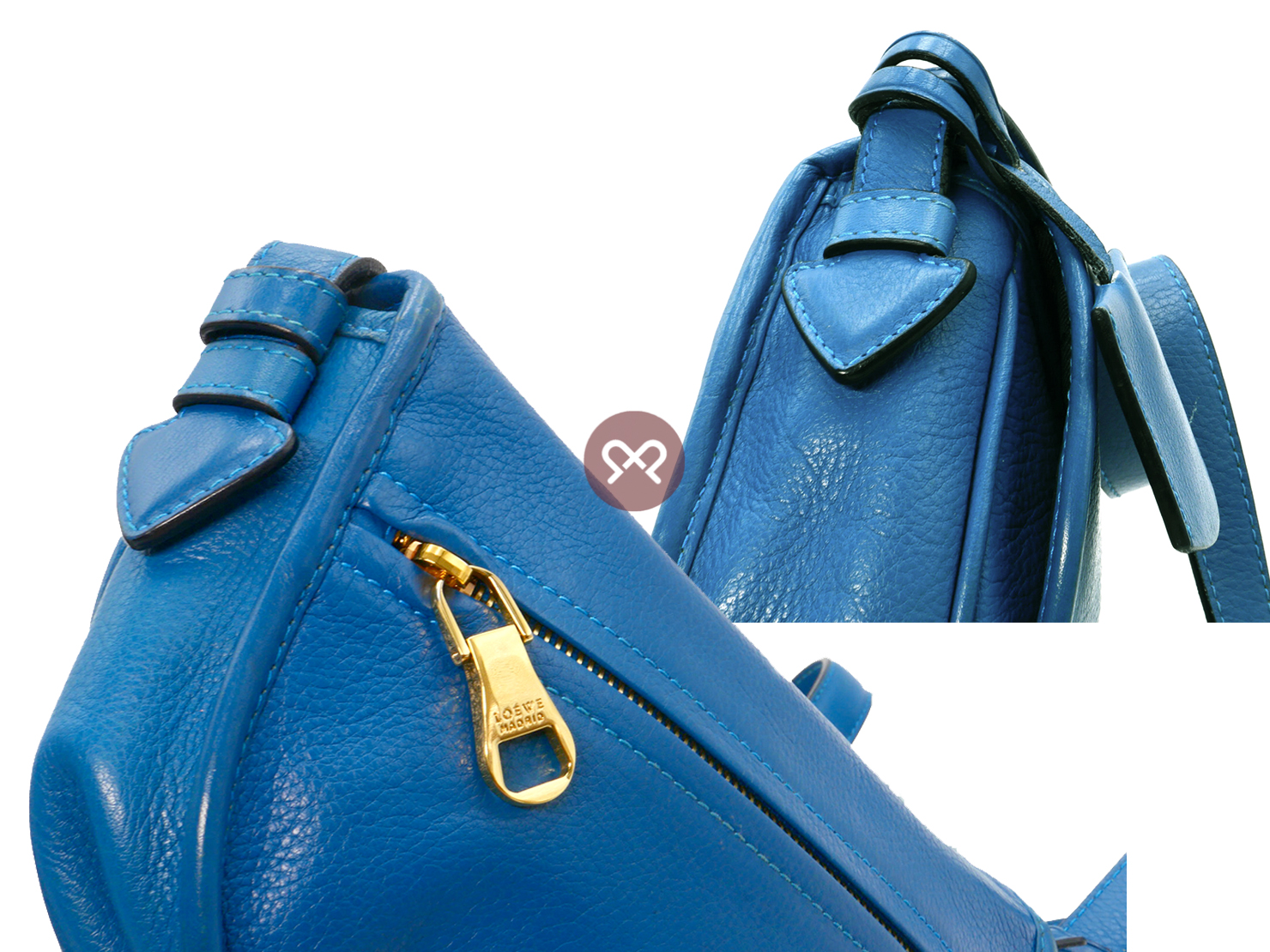 Loewe Blue Calfskin Leather Heritage Flap Crossbody Bag - Image 4