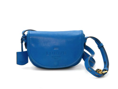 Loewe Blue Calfskin Leather Heritage Flap Crossbody Bag
