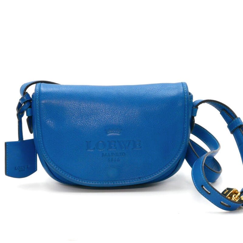 Loewe Blue Calfskin Leather Heritage Flap Crossbody Bag