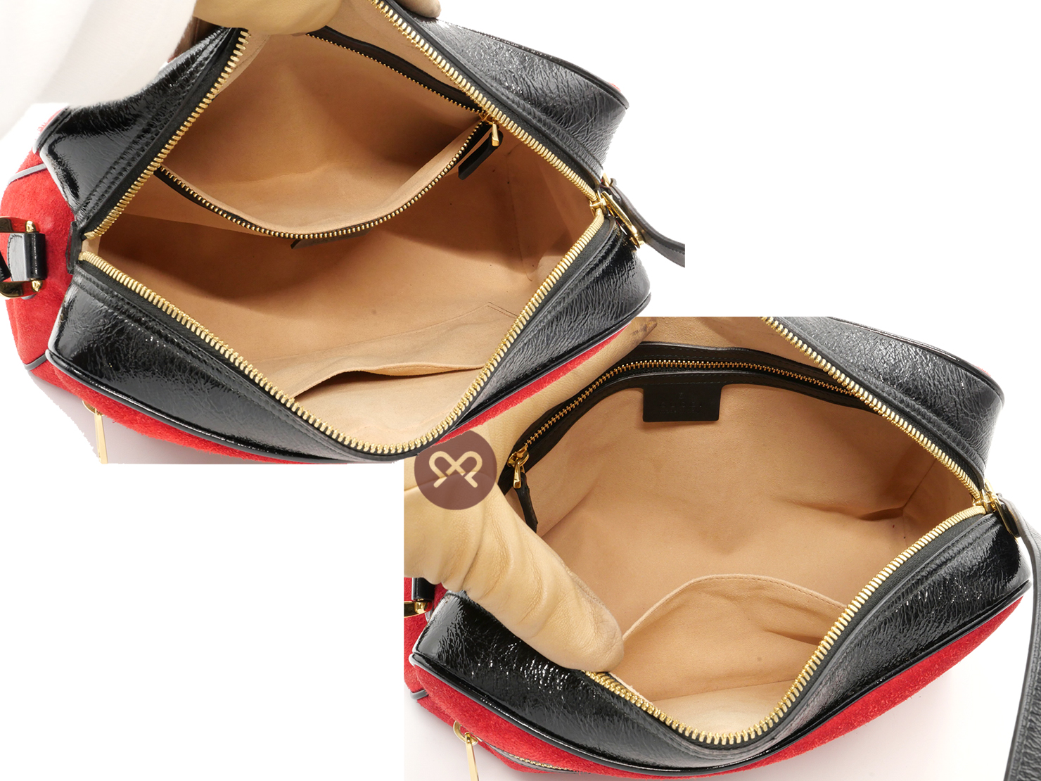 Gucci 517080 Small Ophidia Red/ Black Suede Patent Leather Web Logo Crossbody bag - Image 8