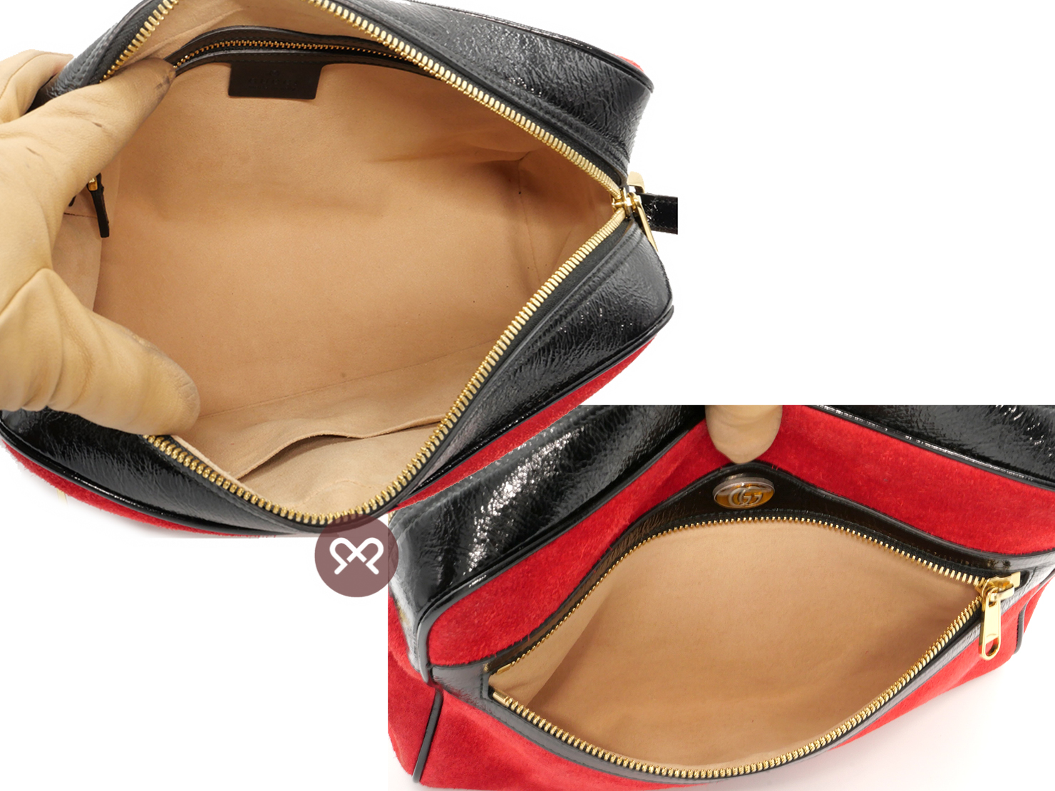Gucci 517080 Small Ophidia Red/ Black Suede Patent Leather Web Logo Crossbody bag - Image 7