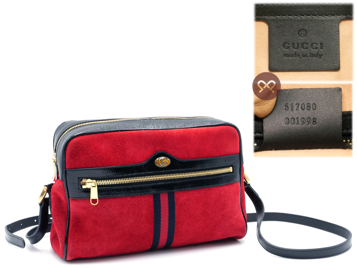 Gucci 517080 Small Ophidia Red/ Black Suede Patent Leather Web Logo Crossbody bag - Image 2