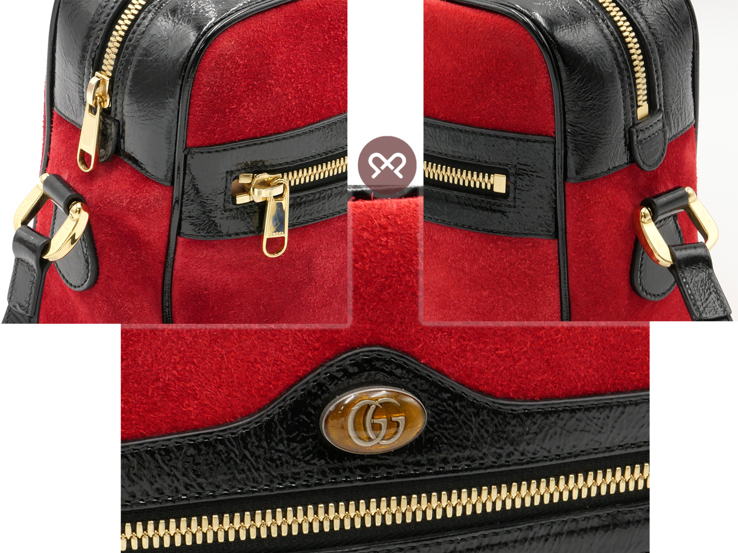 Gucci 517080 Small Ophidia Red/ Black Suede Patent Leather Web Logo Crossbody bag - Image 5
