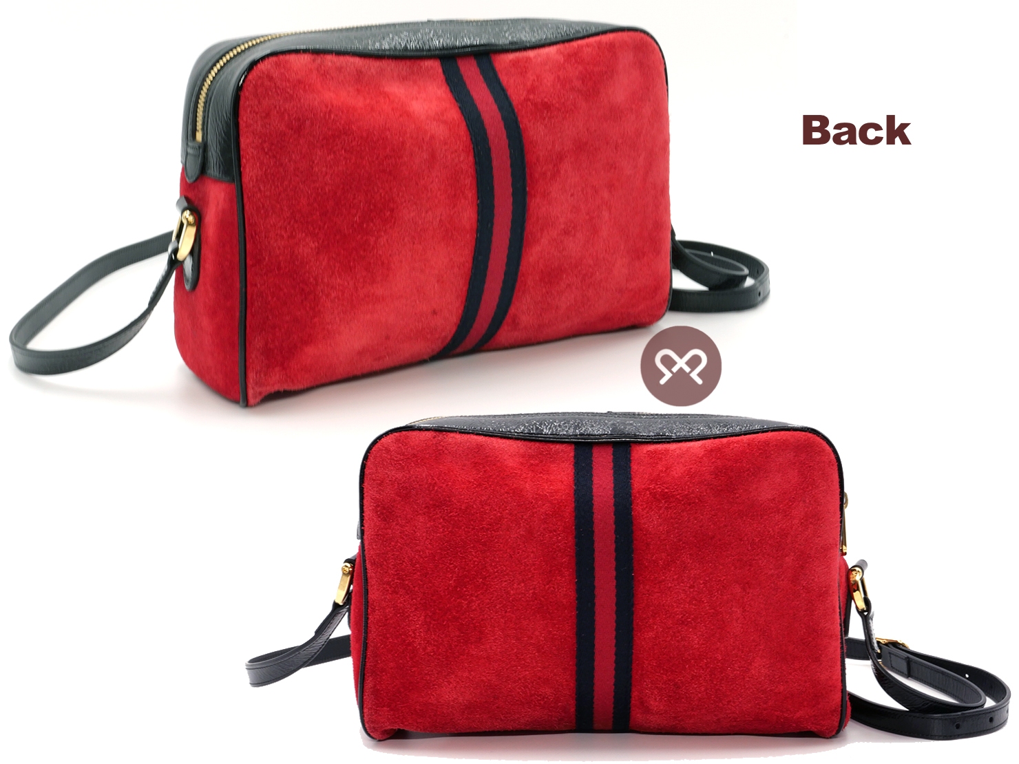 Gucci 517080 Small Ophidia Red/ Black Suede Patent Leather Web Logo Crossbody bag - Image 4