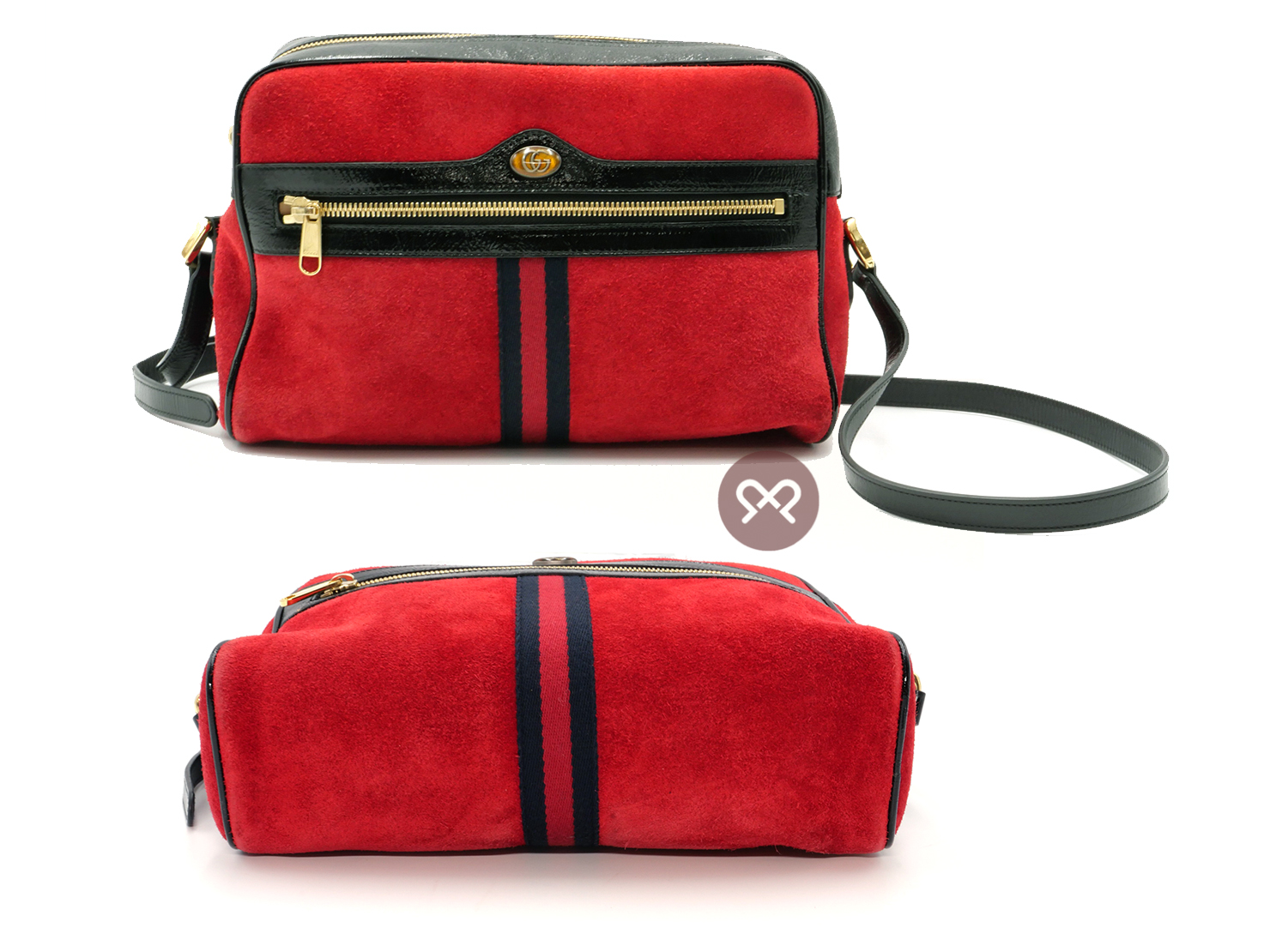 Gucci 517080 Small Ophidia Red/ Black Suede Patent Leather Web Logo Crossbody bag - Image 3