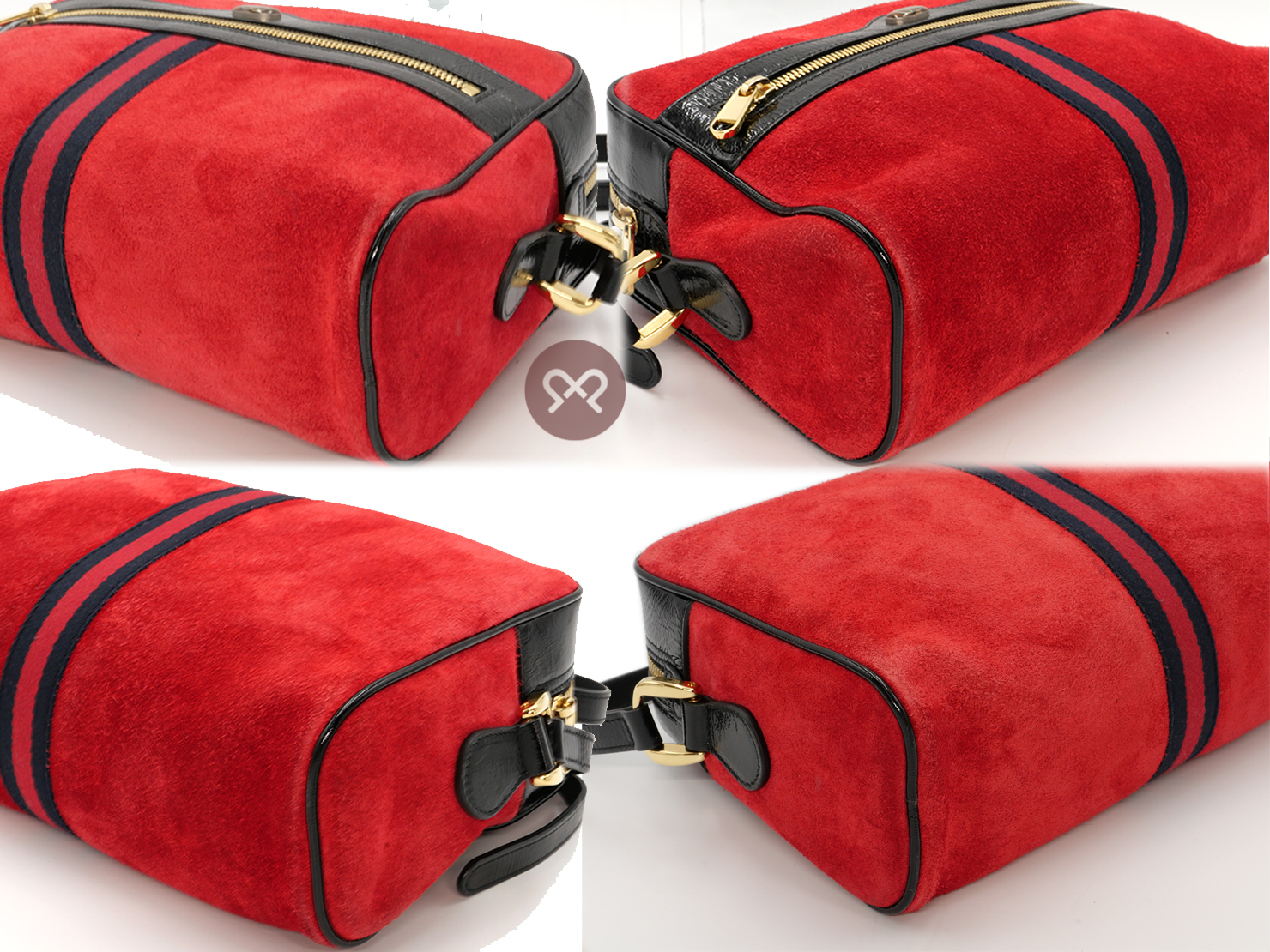 Gucci 517080 Small Ophidia Red/ Black Suede Patent Leather Web Logo Crossbody bag - Image 6