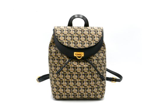 Ferragamo FZ-21-H988 Gancini Canvas Coated / Black Calf Leather Signature Backpack