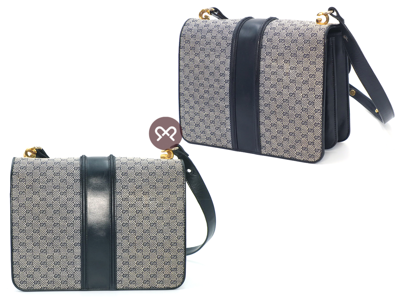 Gucci Vintage Micro GG Monogram Ophidia Monogram Navy Blue/ Calfskin Leather Flap Gold/ Silver Hardware Shoulder/ Crossbody Bag - Image 3