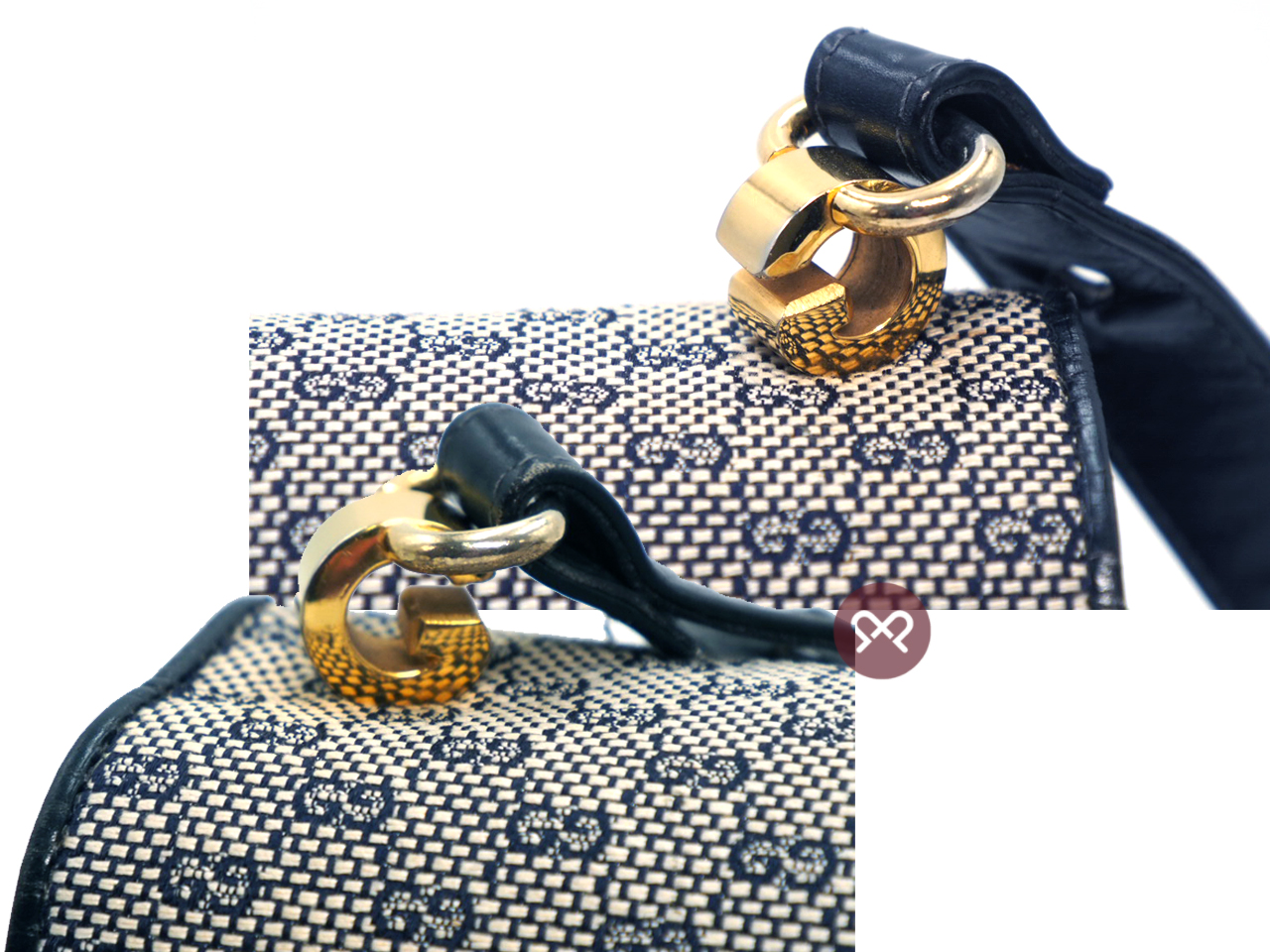 Gucci Vintage Micro GG Monogram Ophidia Monogram Navy Blue/ Calfskin Leather Flap Gold/ Silver Hardware Shoulder/ Crossbody Bag - Image 5